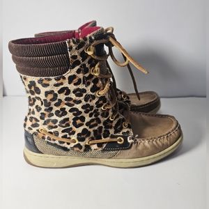 Sperry Top-sider Womens Hikerfish  Brown Beige Leather Fur Laces Size 6.5